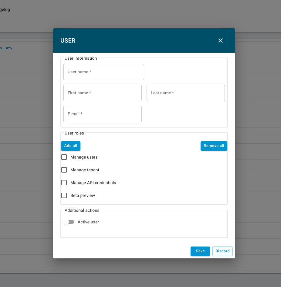 screenshot of nitrobox webportal user roles and user creation