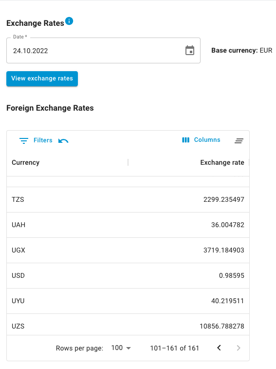 Nitrobox webportal currency configurations screenshot