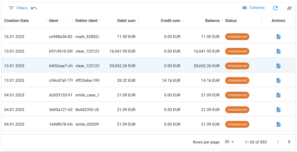 Nitrobox billing platform open item management screenshot