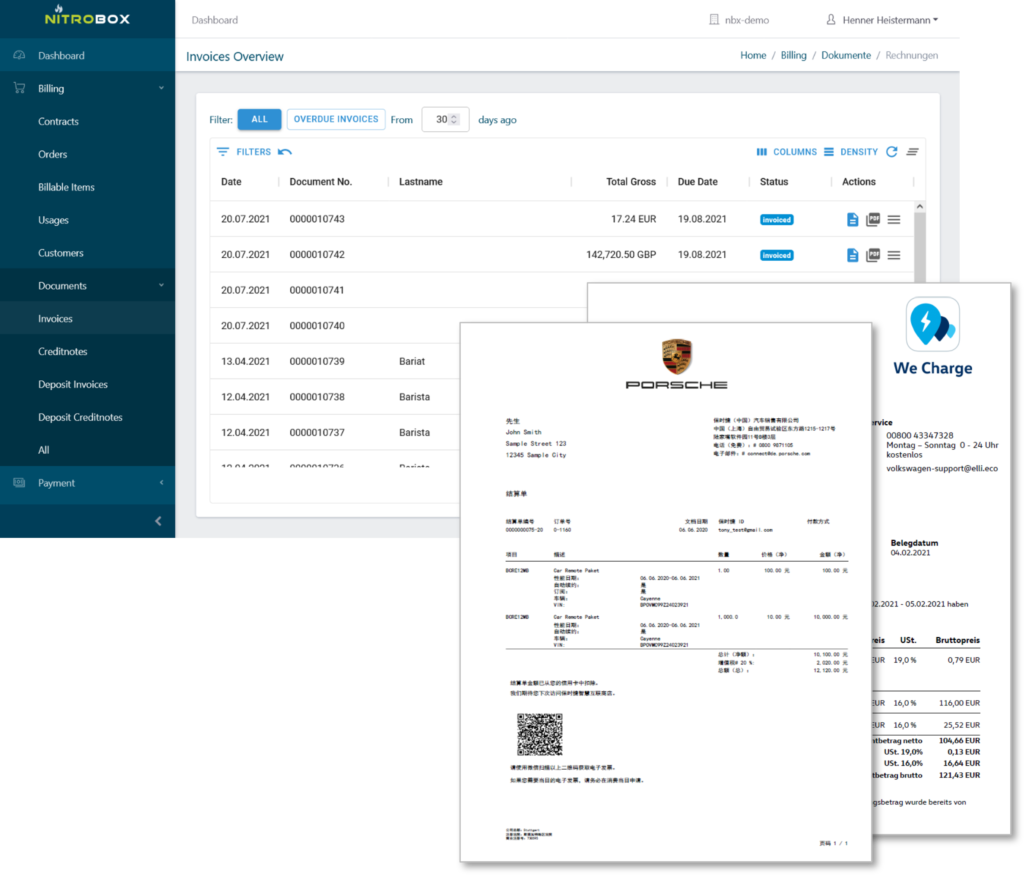 screenshot of nitrobox invoice automation and recurring billing feature