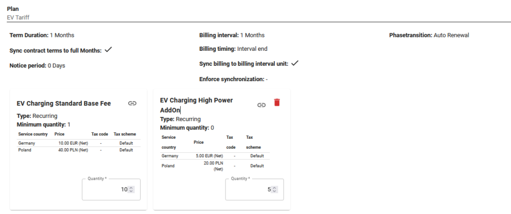nitrobox quantities for recurring options feature screenshot showing EV charging